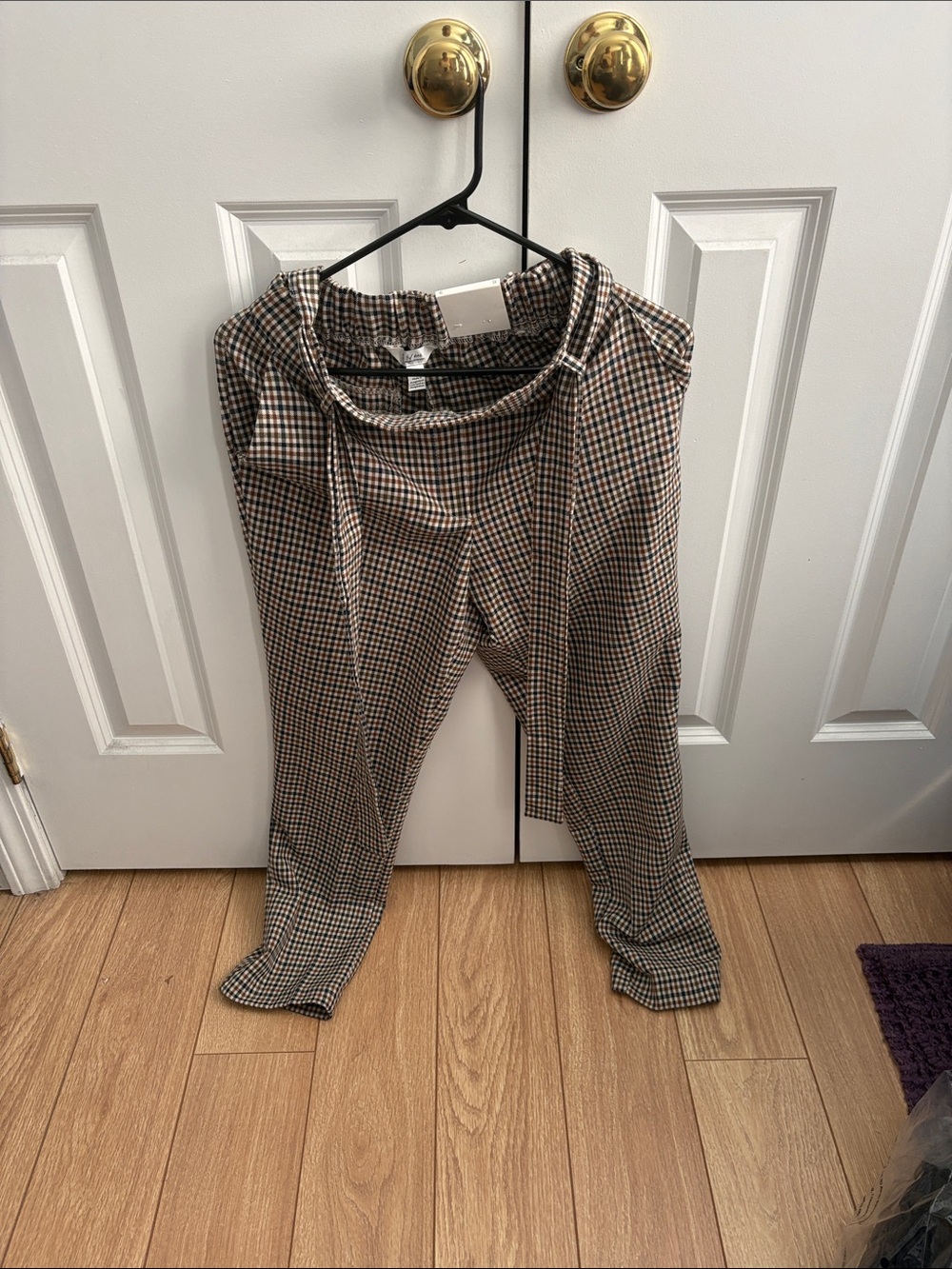 High-Waist Checked Drawstring Trousers - Brown/Black